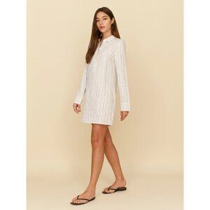 Reformation Malcom Linen Blue Jersey Stripe Mini Dress Size Small